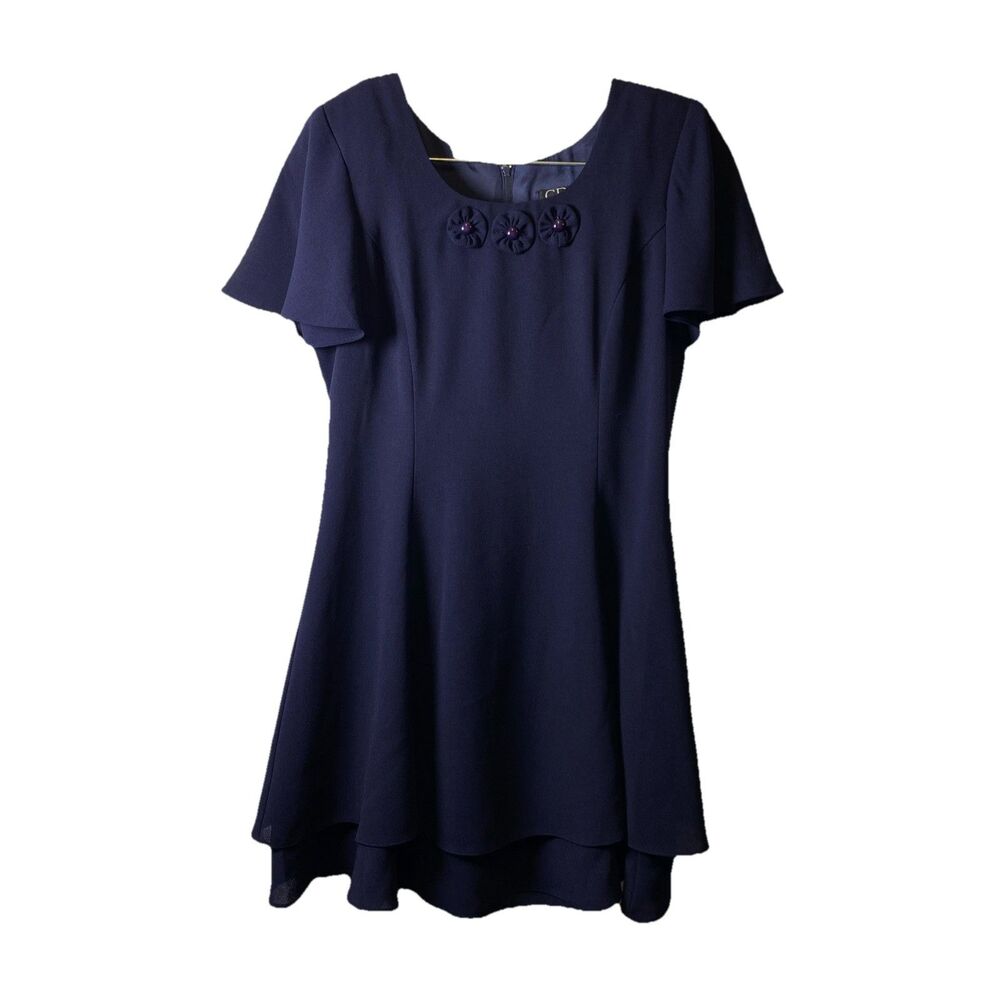 CDC Petite Classic Navy Blue Dress - SZ 8 - Flower Accent Caren Desiree Company